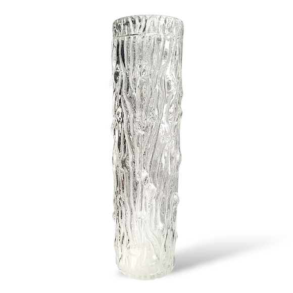 Unbranded Other - Mid Century Modern Bark Textured Clear Glass Vase 8”